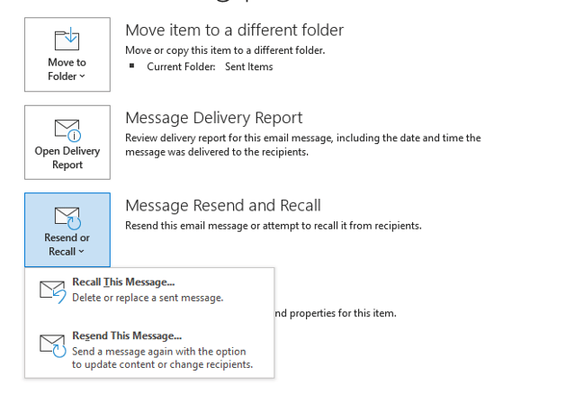 withdraw sent email in Outlook